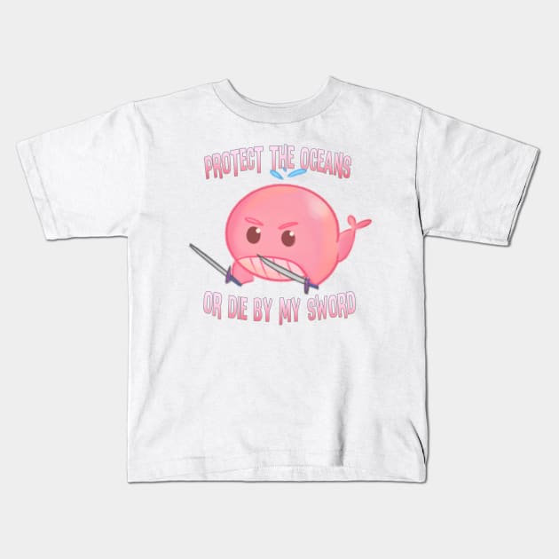 Dual Wielding Pink Whale Of Ocean Conservation Kids T-Shirt by goblinbabe